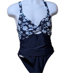 NWT Cupshe Eden Floral Plunge Ruched Wrap Front Cutout One Piece Swimsuit Large